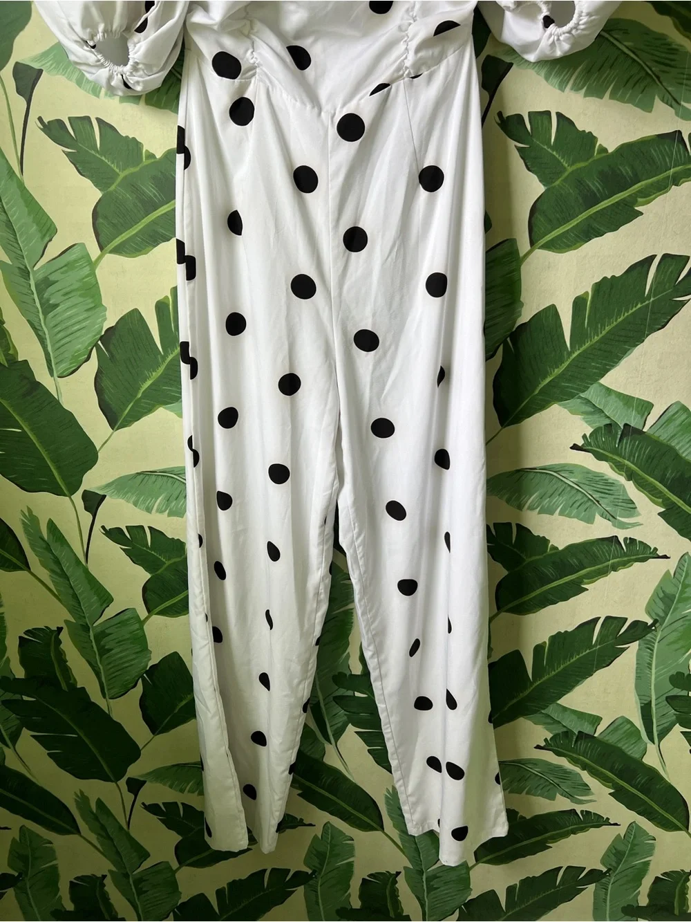 Nasty Gal White Black Polka Dot Puff Sleeve Jumpsuit Womens 2 - Picture 3 of 7